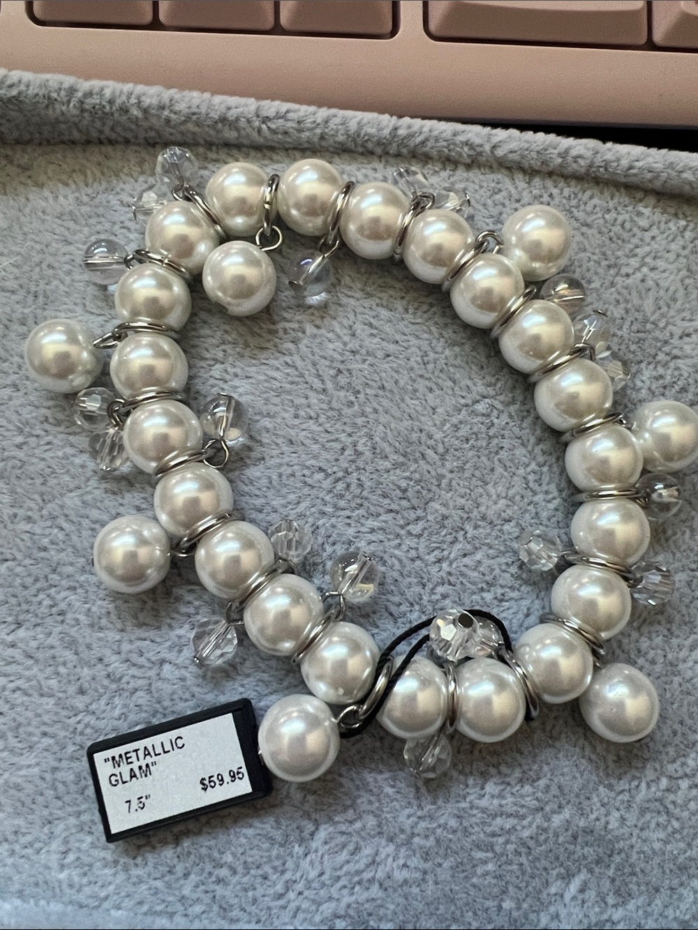 Metallic Glam White Pearl Cluster Bracelet